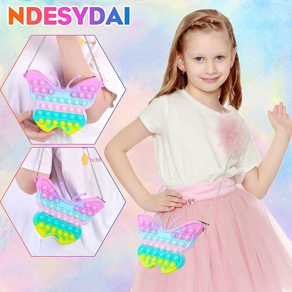 NEW Girls Butterfly Chain Bag Multicolor Anti-Anxiety Bubble Squeeze Purse - Picture 5 of 15